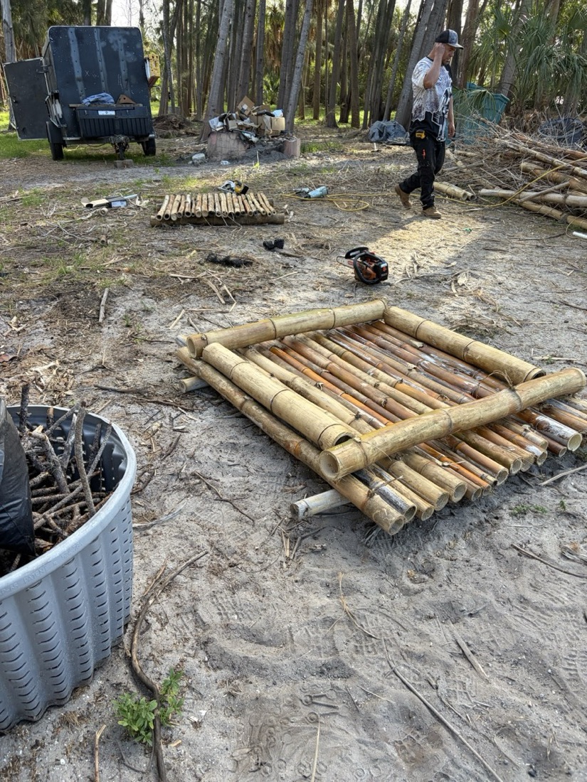 Bamboo floating nest structures under construction